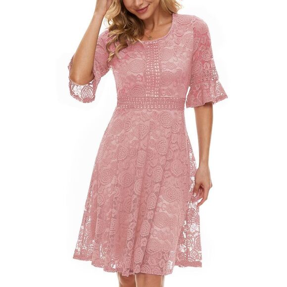 Women Wedding Dress Lace Bridesmaid Vintage Formal Cocktail Party Swing Dresses - Picture 3 of 6